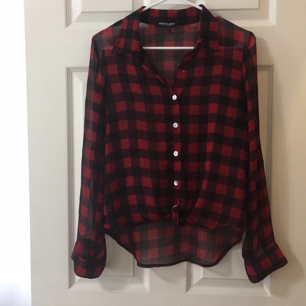 Sheer Buffalo Plaid Top
